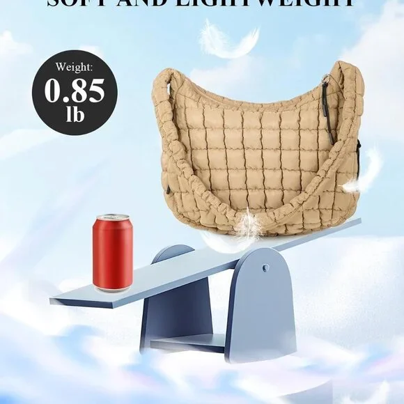 Brand New Light Khaki Puffer Tote Bag 18x14 Large Travel Compact